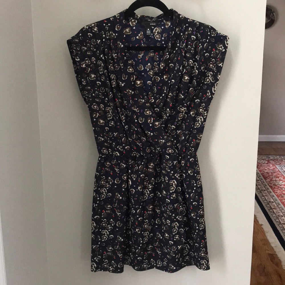 Aqua faux wrap floral dress
